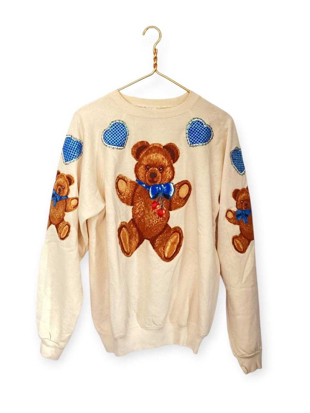 Vtg 90s Teddy Bear Heart Applique Hanes Kidcore Grannycore Grunge Sweater XL
